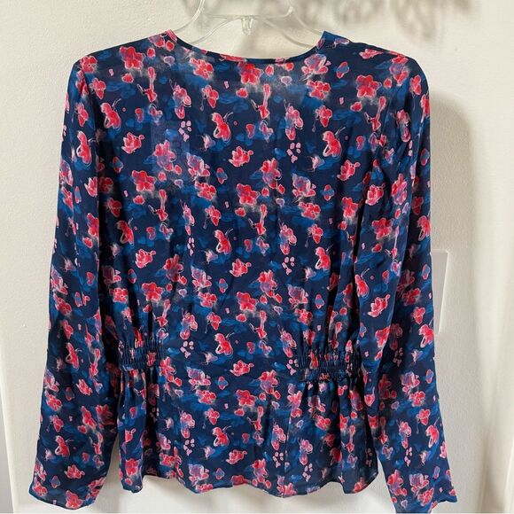 Tanya Taylor Heather Printed Silk w/ Cinch Waist in Storm Blue Top 4 NWOT - Picture 3 of 12